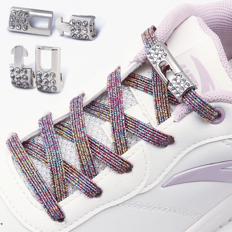 NEW Diamond Lock Shoelaces Without Ties No Tie Shoe Laces Elastic Laces Sneakers Colorful Glitter Flat Shoelace Shoe Accessories