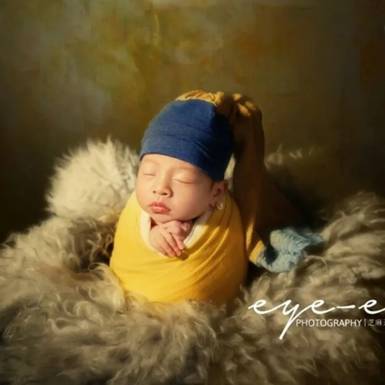 Famous Painting: Girl Wearing Pearl Earrings, Photo Hat, Newborn Baby 100-Day Photo Studio Props for Children