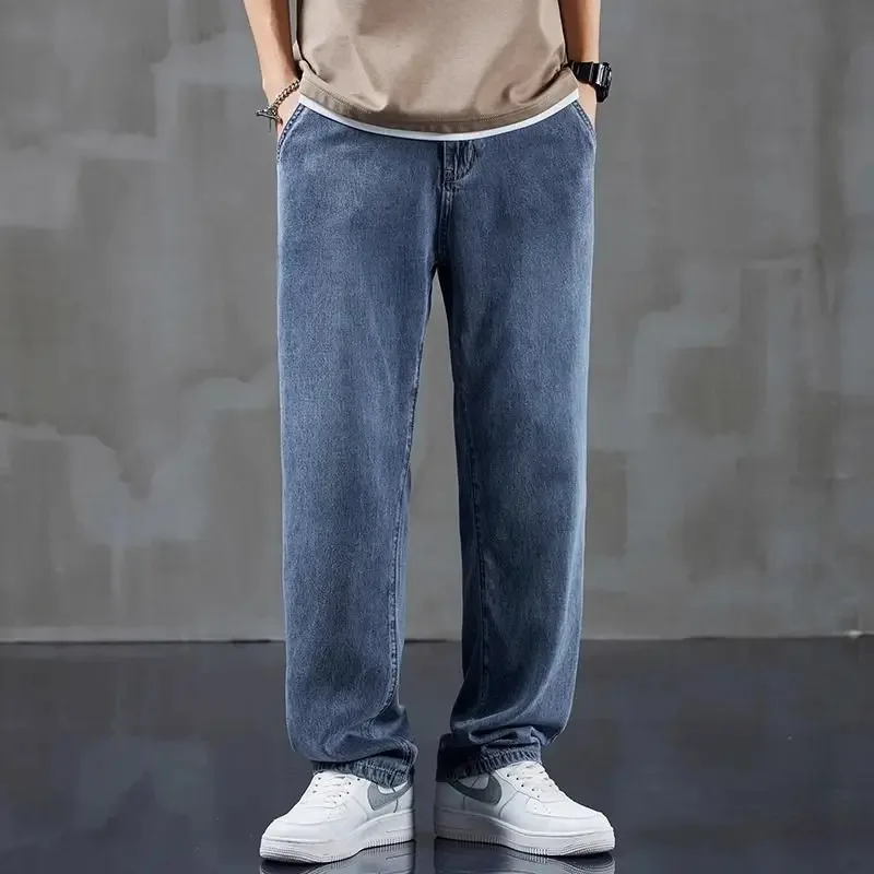 جينز رفيع للرجال لمحبي الهواء الطلق يؤرخ ارتداء سحاب مفتوح المنشعب مستقيم واسع الساق السراويل الصيف