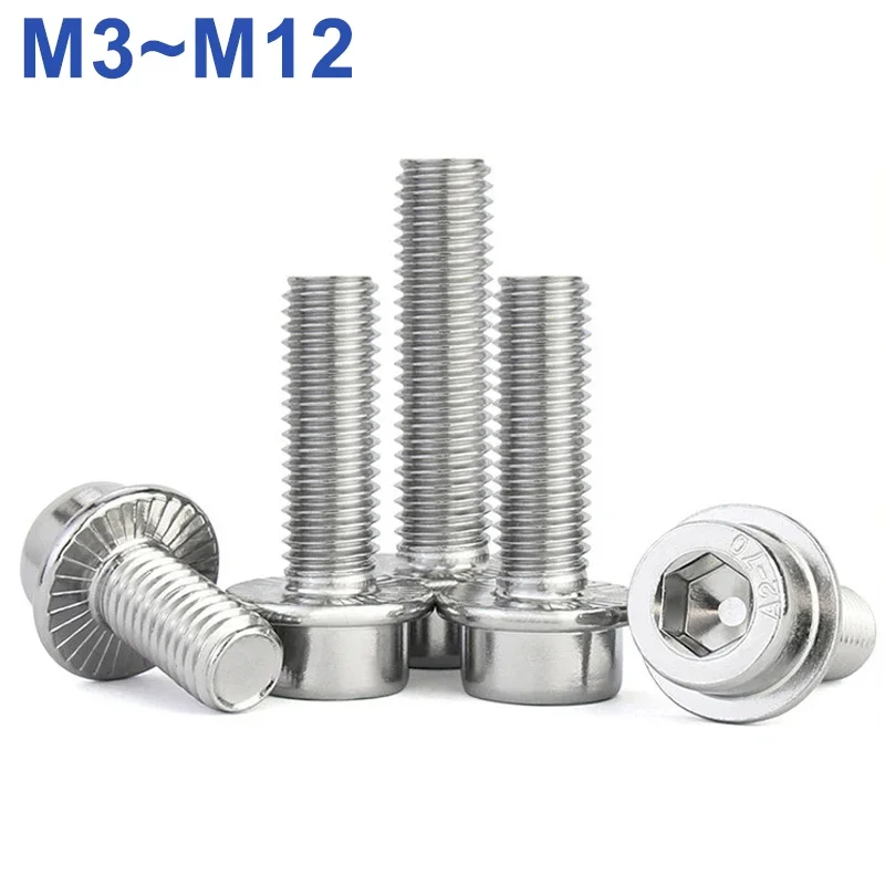 M3 M4 M5 M6 M8 M10 M12 Flange Socket Head Cap Screw 304 A2-70 Stainless Steel Round Head With Pad Hexagon Socket Bolt