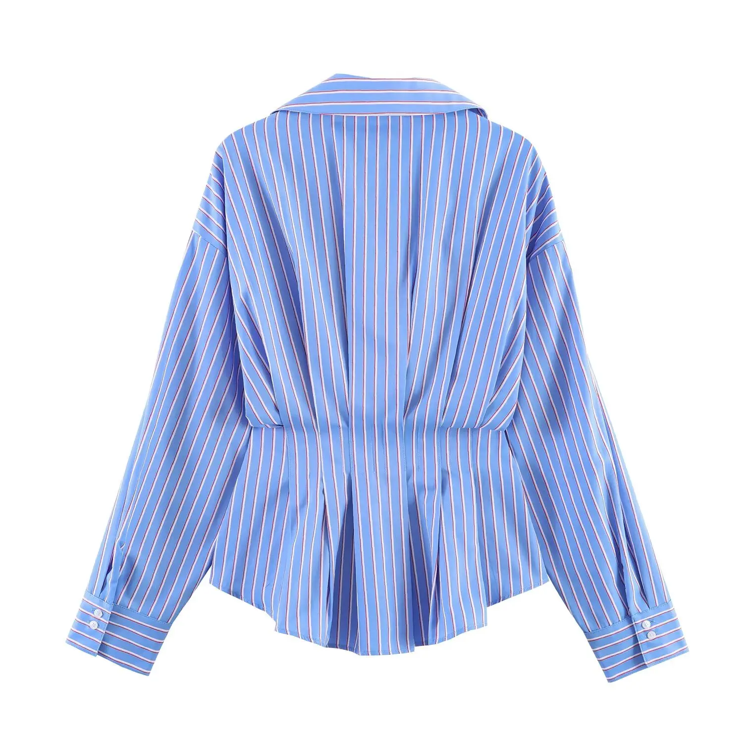 BSAY Neue Damen-Bluse mit elegantem V-Ausschnitt und langen Ärmeln, plissiert, tailliert, Peplum-Shirt, gestreift, einfarbig, lässig, für Büro und Arbeit – Detail 6