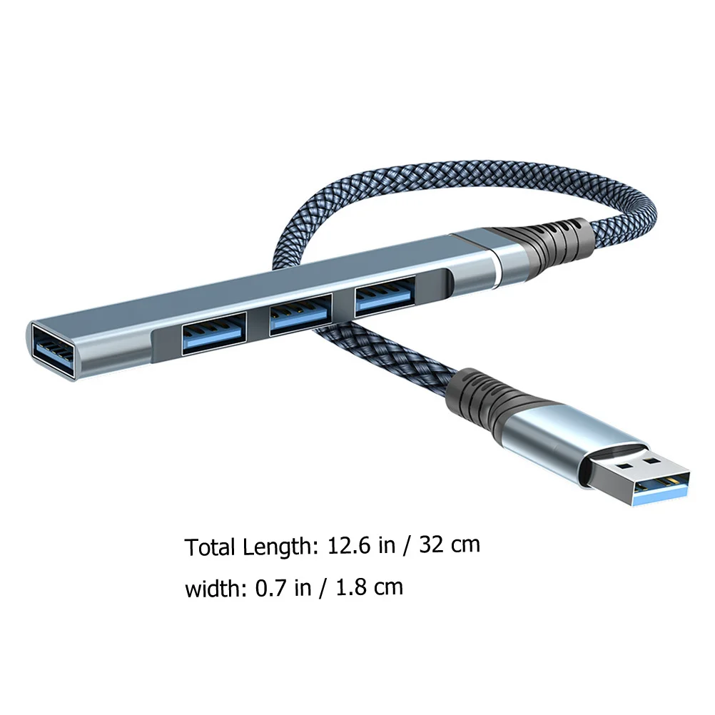 USB Hub 4-Port USB 3.0 Data Expander Aluminum Alloy Shell Fast Transfer Portable for Laptop Keyboard Mouse Webcam