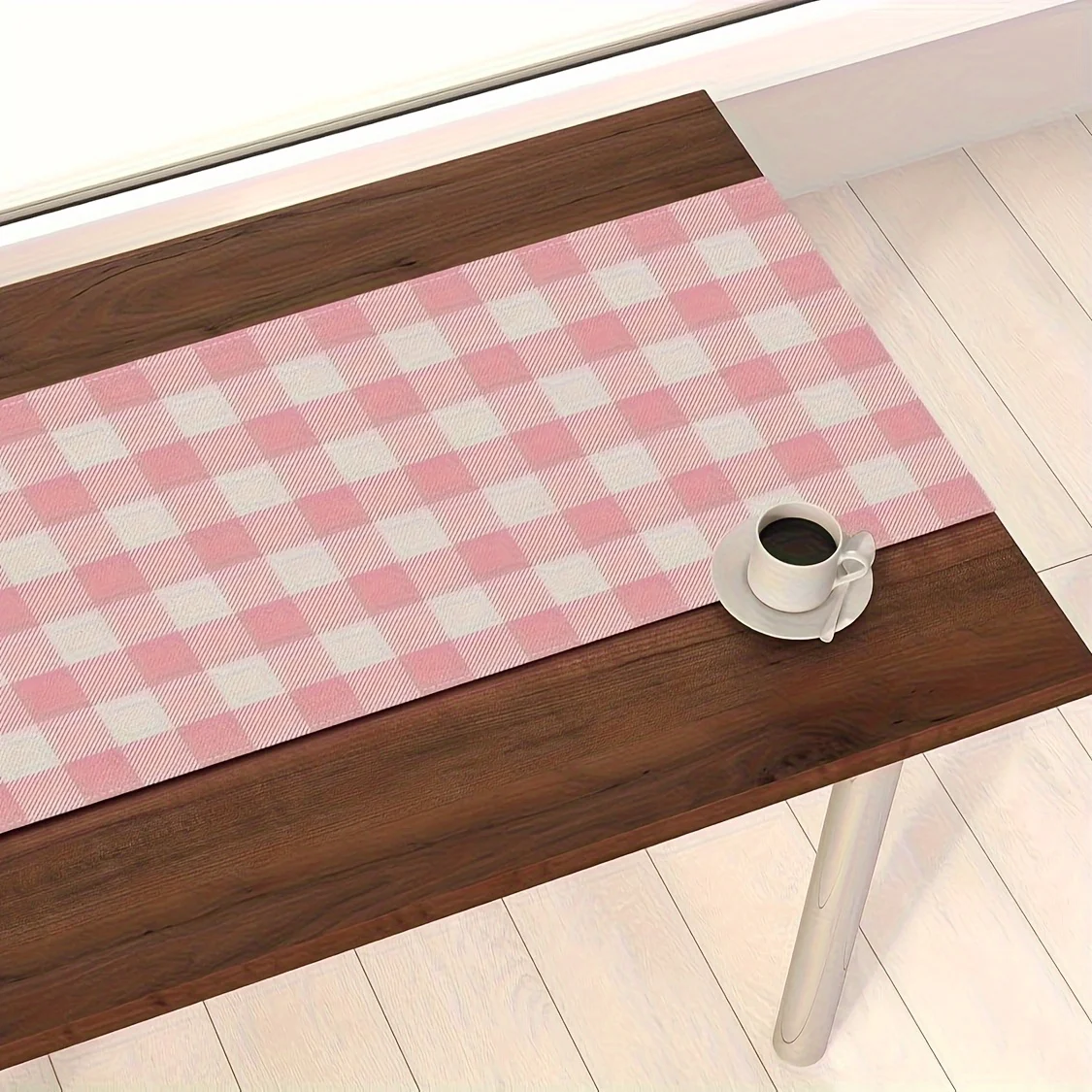 VIKAMA Pink and White Checkered Table Runner Farmhouse Birthday Party Decorations Home Kitchen Dining Room Table Decorations