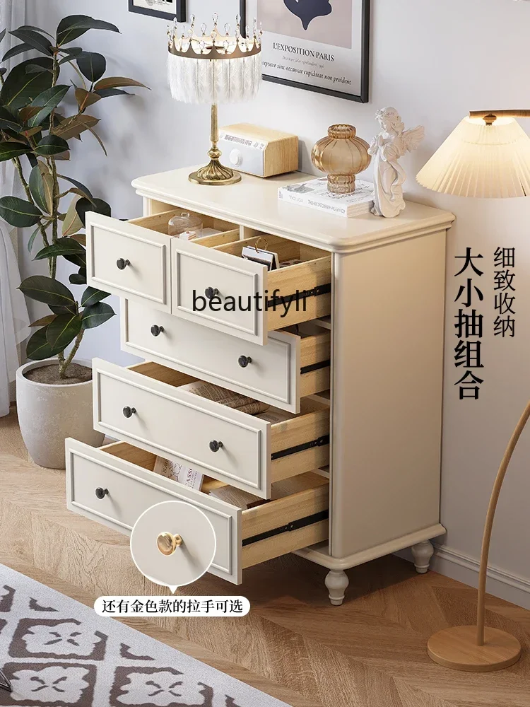 غرفة معيشة فرنسية ذات صدر أبيض أمريكي، خزانة حائط ذات أدراج من الخشب الصلب على طراز كريمي لغرفة النوم المنزلية