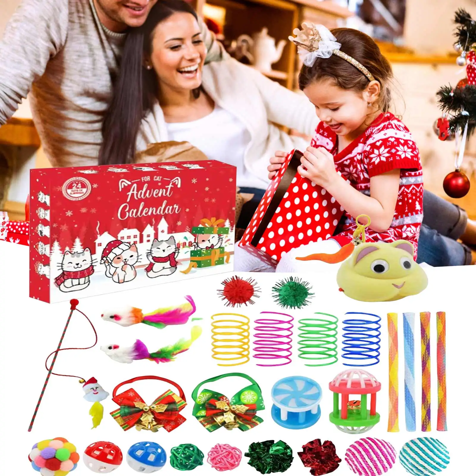 Kids 2025 Christmas Countdown Calendar Toys For Fashion 24 Pcs Cat Feather Teaser And Bells Interesting Playthings For Children