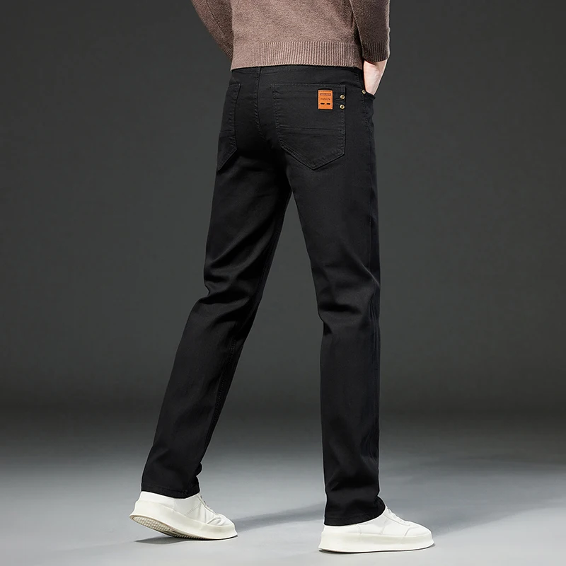 Zomer Dunne Straight Jeans Heren High-End Eenvoudige Stretch Dagelijkse Straat All-Match Casual Business Pure Kleur Broek