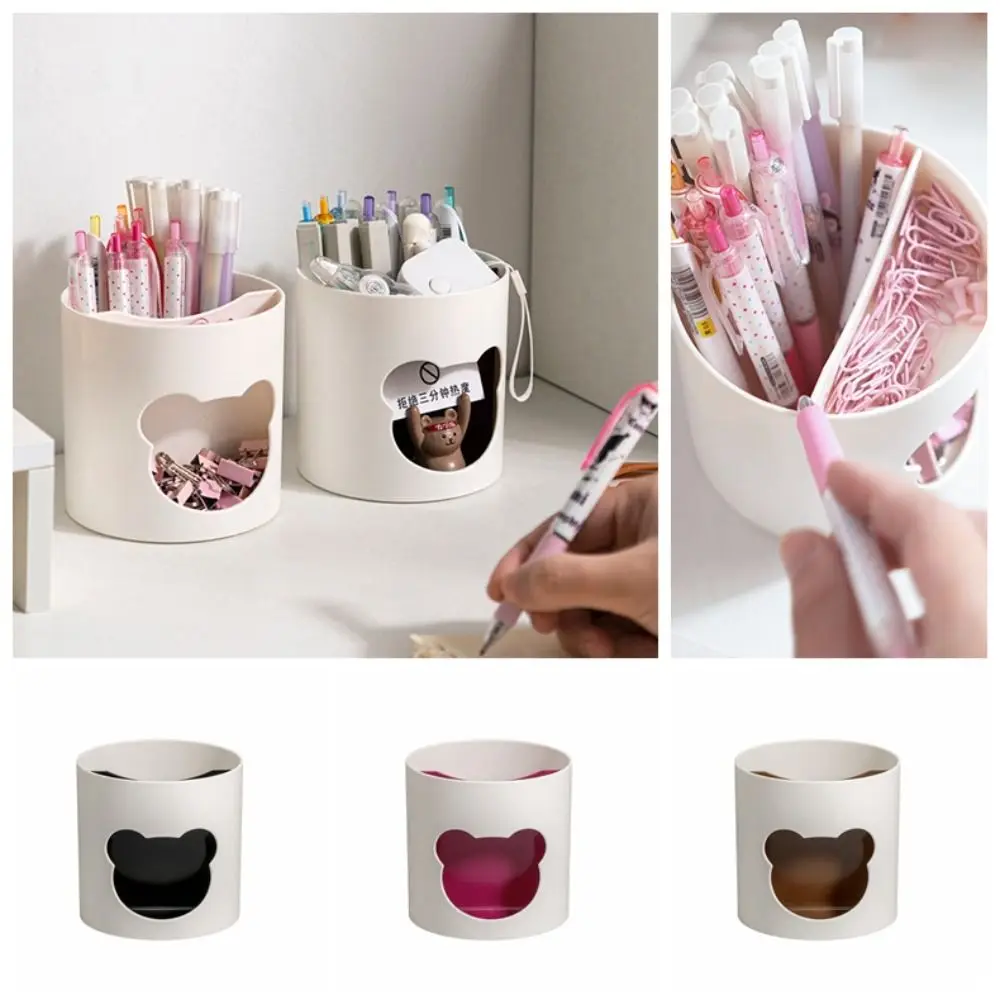 Large-capacity Desktop Pen Holder Little Bear INS Style Stationery Organizer Plastic Multifunctional Makeup Brush Storage Box