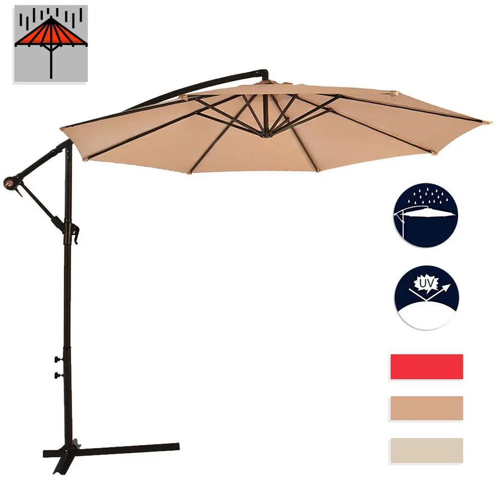 

Offset 10FT Cantilever Patio Hanging Umbrella Outdoor Market Umbrella with Crank and Cross Base Beige with 360 degree Rotation