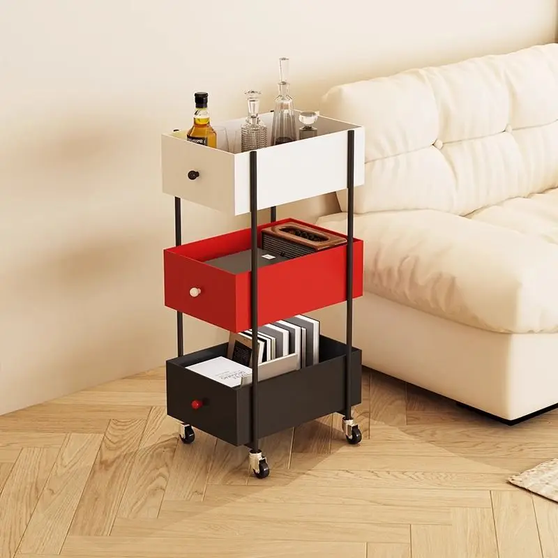 

Mobile side sofa multi-layer storage rack, living room home with wheels snack cart, bedside shelf, antique corner few