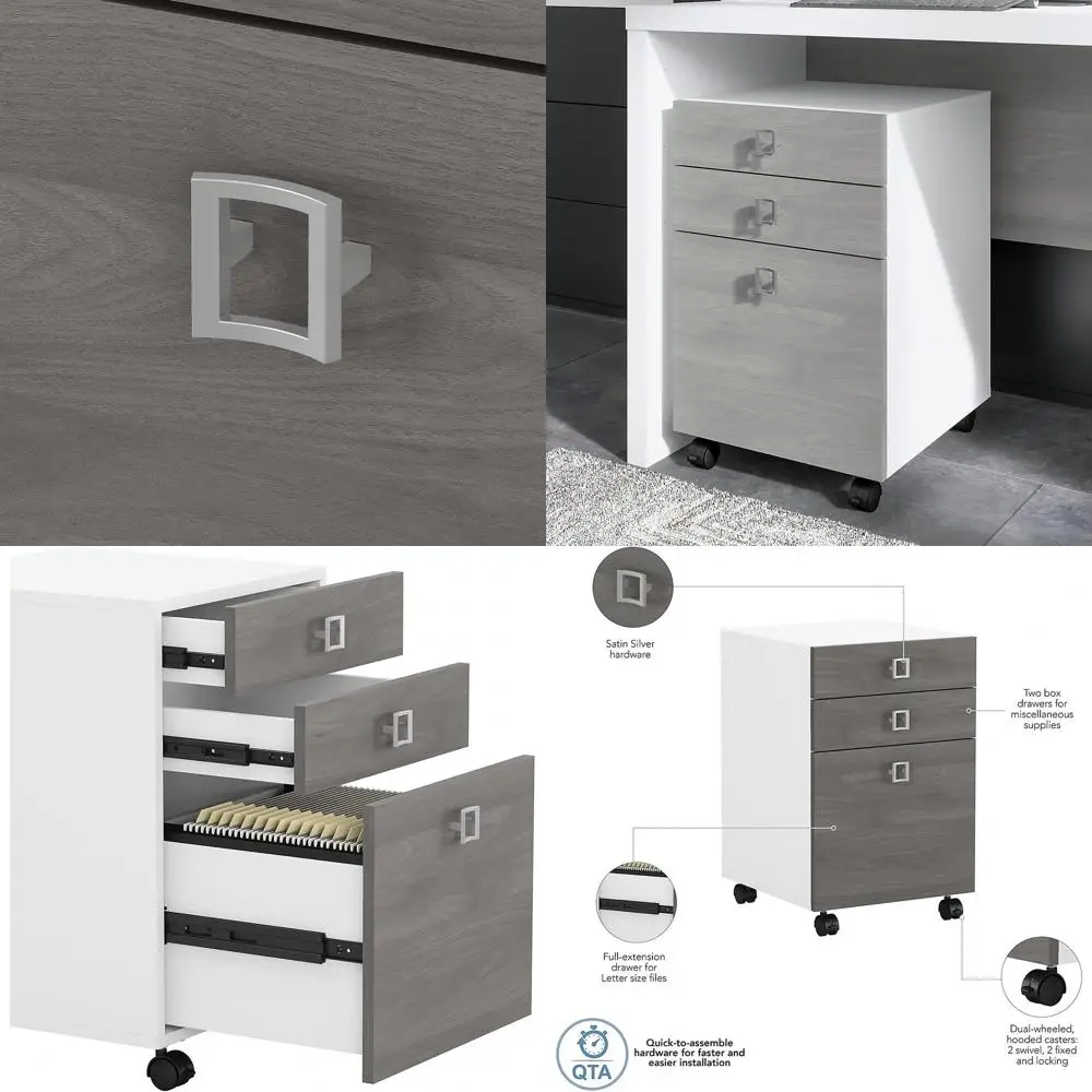 Bush Businurniture Echo 3 Der Mobile ile Cabinet in e White and ern Gray