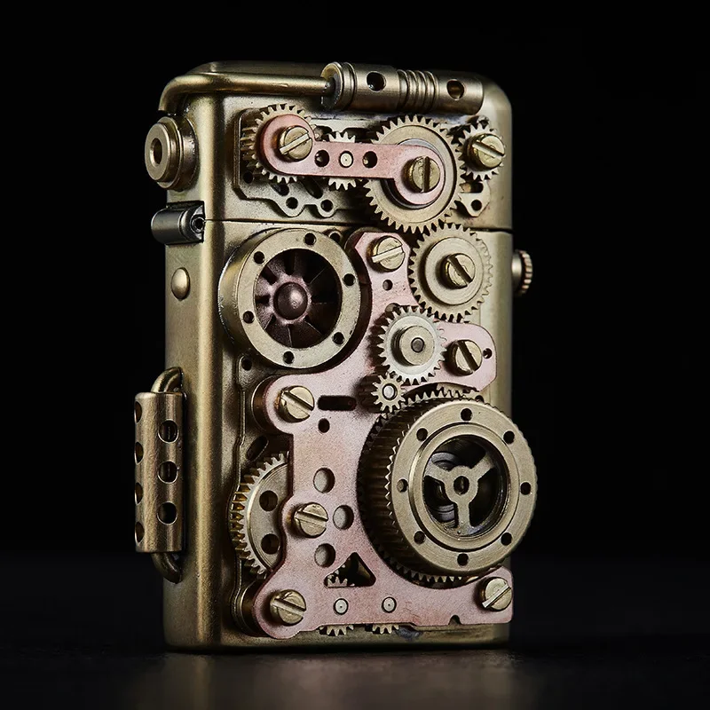 New high-end Design Steampunk Lighter Gear Linkage Mechanical Creative Pure Copper Kerosene Lighter Personality Men's Gift