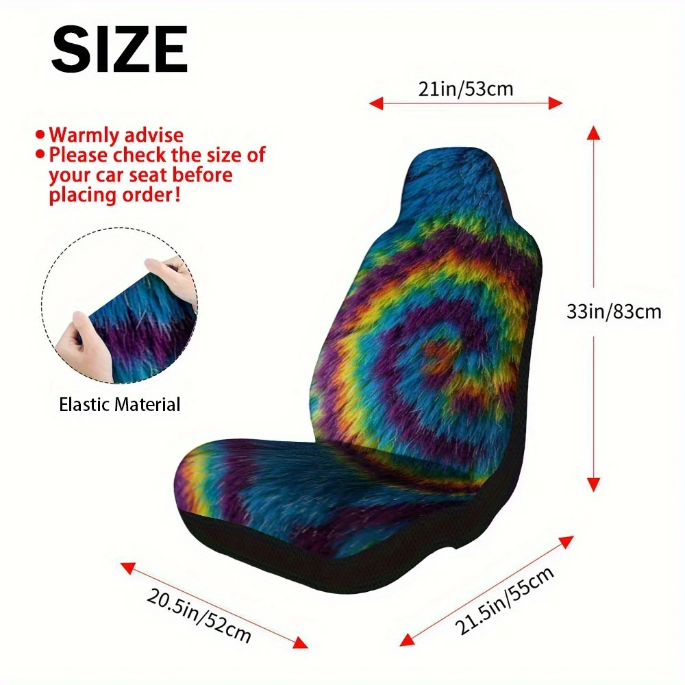 2pcs Rainbow Fur Spiral Print Car Seat Covers – Front Seat Protectors For Cars, SUVs & Sedans, Durable Design, Easy Installatio