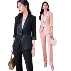 Disegni uniformi formali Tailleur pantalone da donna Stili OL Abbigliamento da lavoro da lavoro Blazer Set da donna primavera estate da ufficio