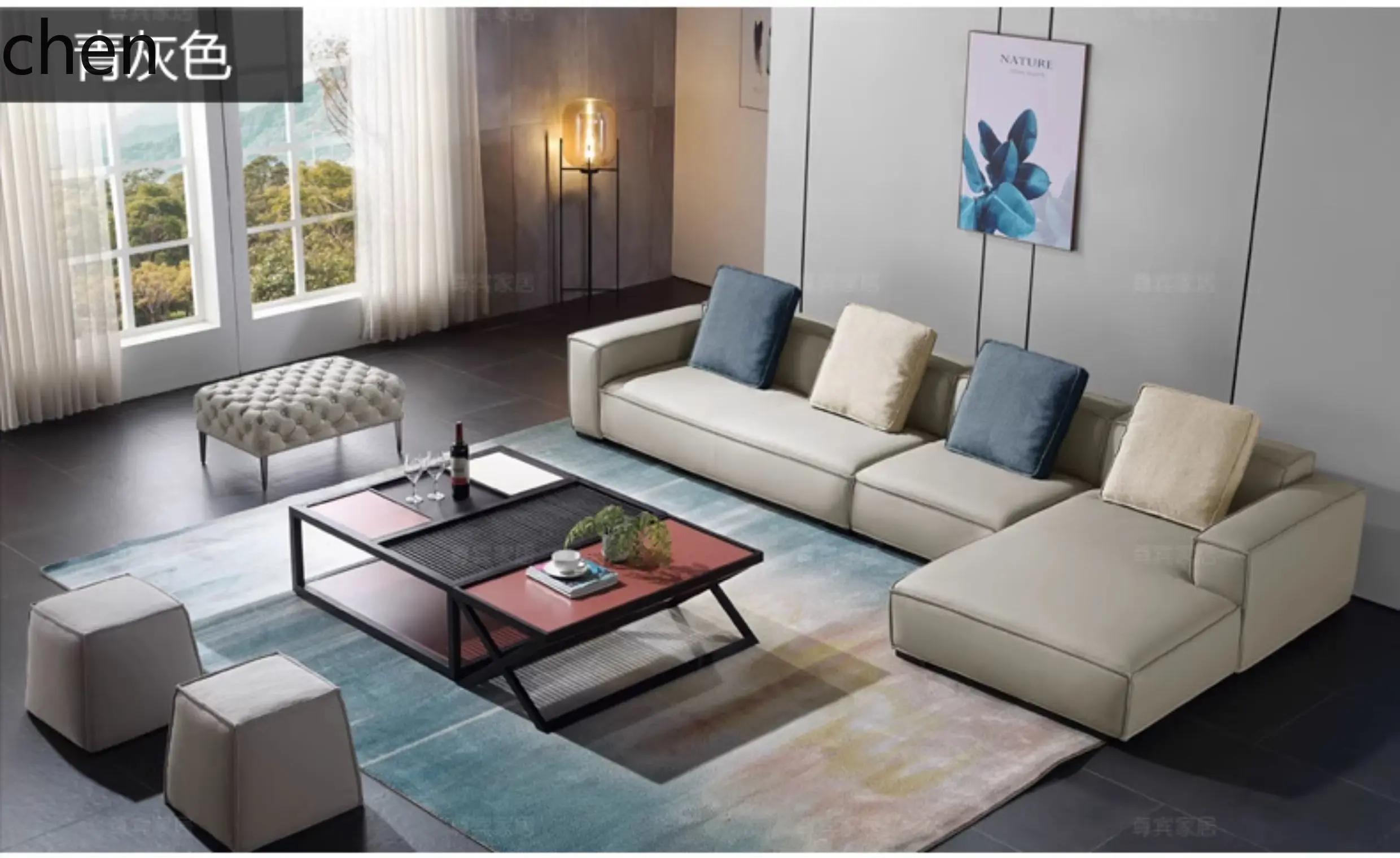 ZML Genuine Leather Sofa Living Room Corner Combination Sofa Three-Seater Modern Simple Leather Art Sofa