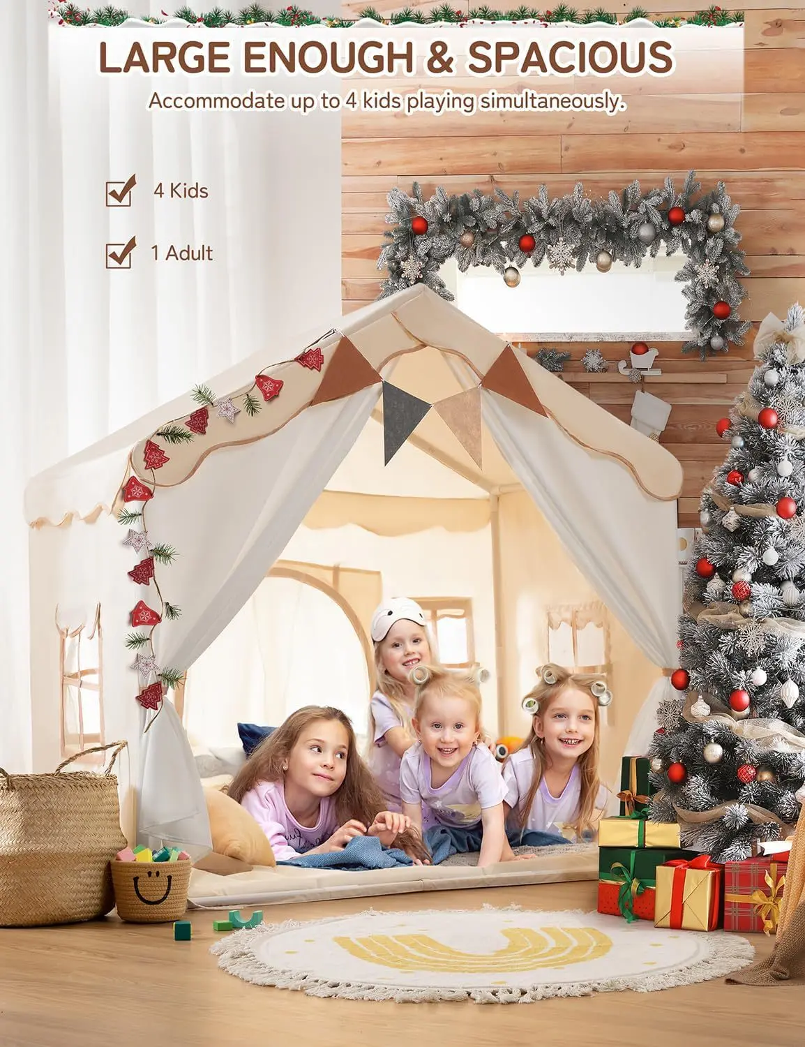Tente de jeu pour enfants, grande maison de jeu pour enfants avec 2 portes et 4 fenêtres pour tente de noël intérieure et extérieure pour tout-petits