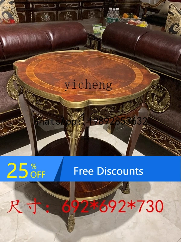 European Style Rounded Corner Table Villa Model Room Light Luxury Side Table Large Furniture Flower Table