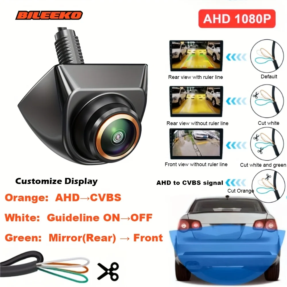 

Bileeko Vehicle Camera AHD 1080P Front/Side/Rear View Reversing Backup Camera - Mirror/Guideline/Cvbs Toggle
