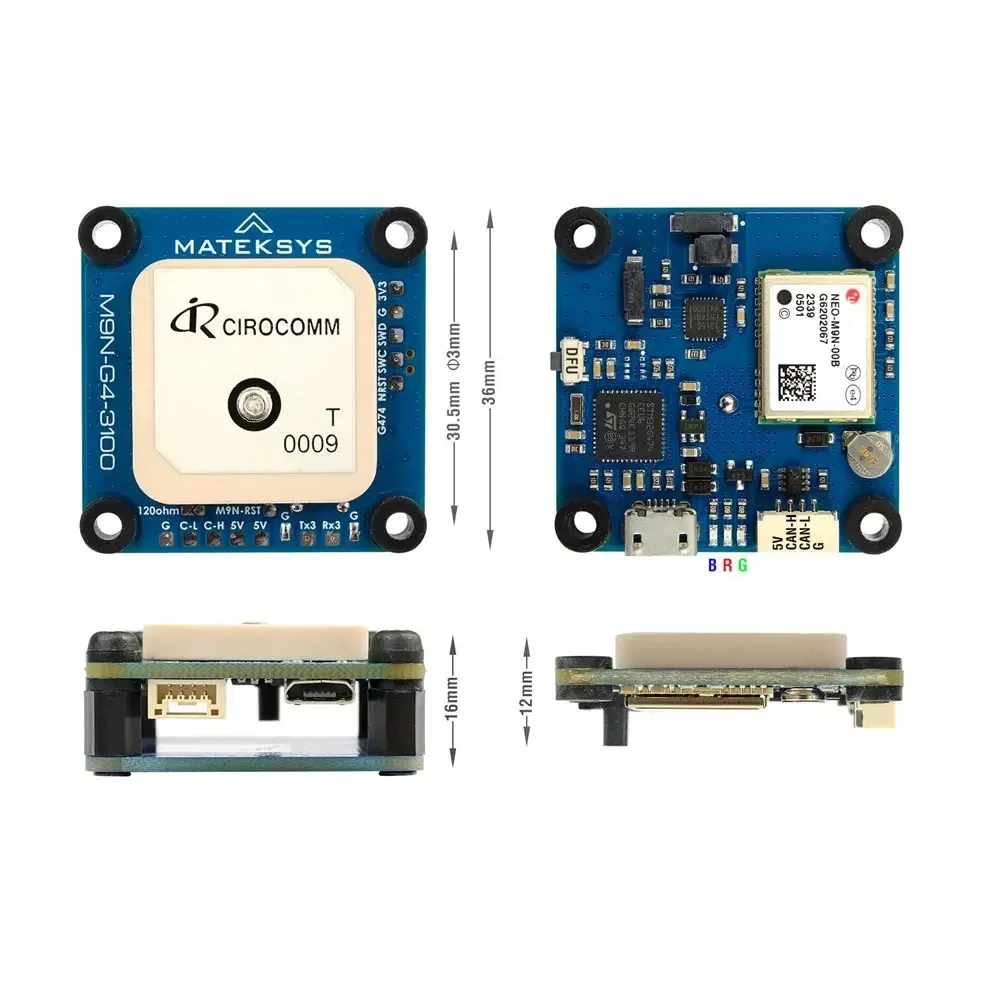 MATKYS M9N-G4-3100 AP_Periph G474 CAN Node، وحدة NEO-M9N GNSS، RM3100، بروتوكول DroneCAN وUART_MSP لطائرة RC FPV بدون طيار