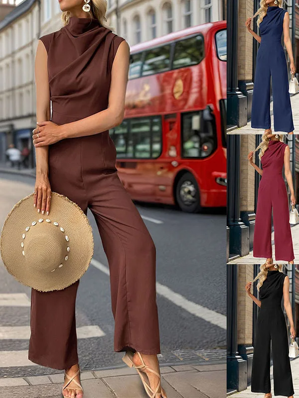 

Tagkita Color Wide Leg Jumpsuit Svel Pure Color Overalls Street Sle mid Waist Long Pants Silk Fabric Summer Collection