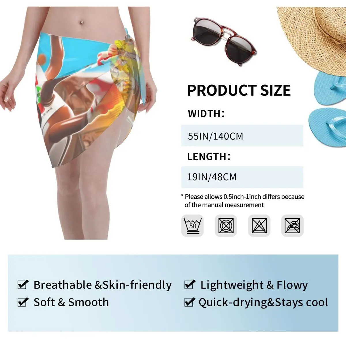 Aangepaste grappige chocolade N-Nutellas korte sarongs badpak cover-up print leuke cartoon bikini wrap pure sarong strand wrap