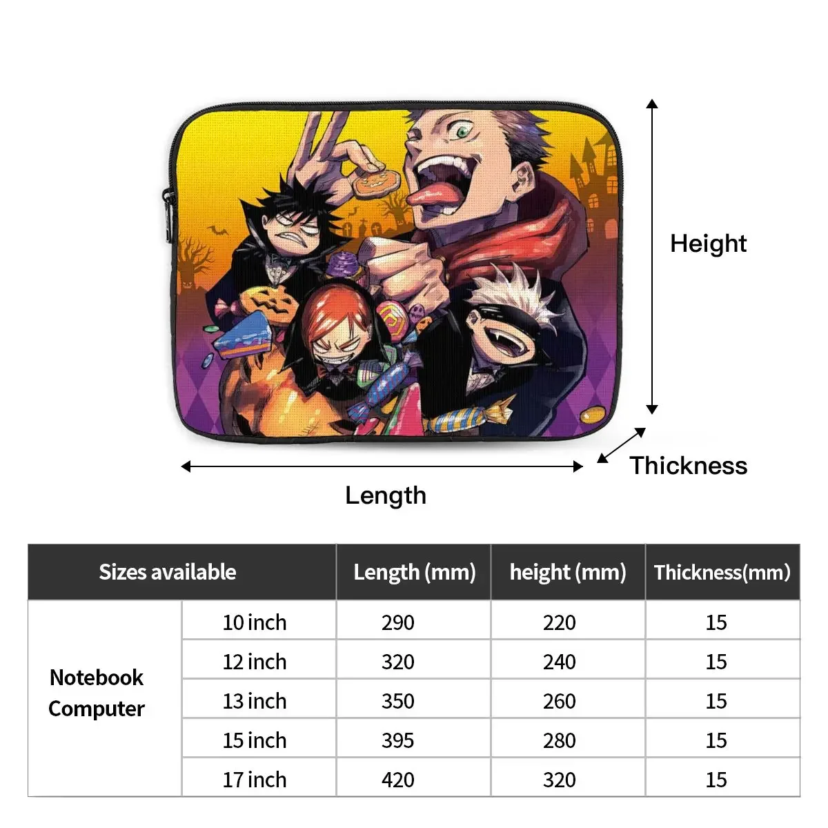 Jujutsu Kaisen-Laptop Capa para Computador e iPad, Laptop Sleeve Bag, Capa Portátil, Case Pouch, 17 polegadas, 15 polegadas, 13 polegadas, 12 polegadas, 10 polegadas