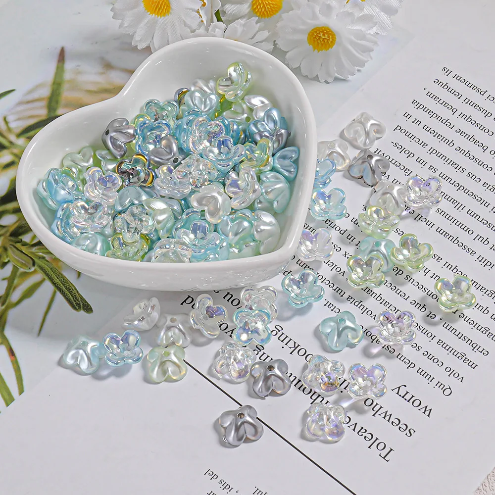 40pcs Acrylic Petal Spacer Beads Transparent Necklace Earrings Bracelet Loose Beads Diy Key Chain Jewelry Making Findings