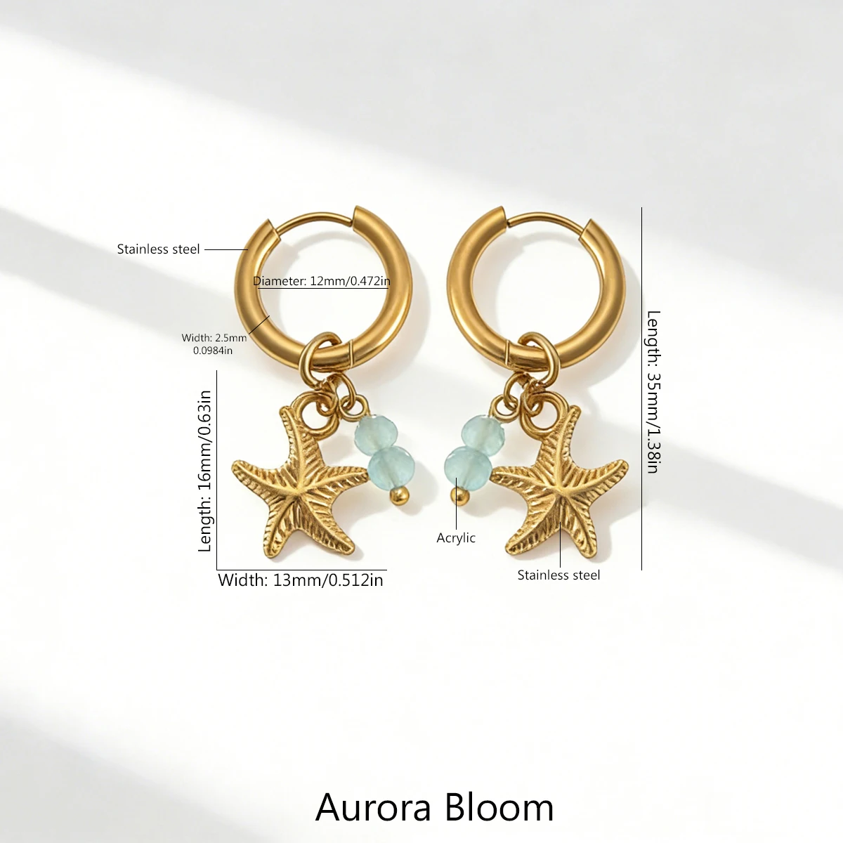 AURORA Ocean Style Starfish Shell Stainless Stee Earrings For Women's Hoop Earrings Piercings Ear Cuffs 18K Gold-Plated Jewelry