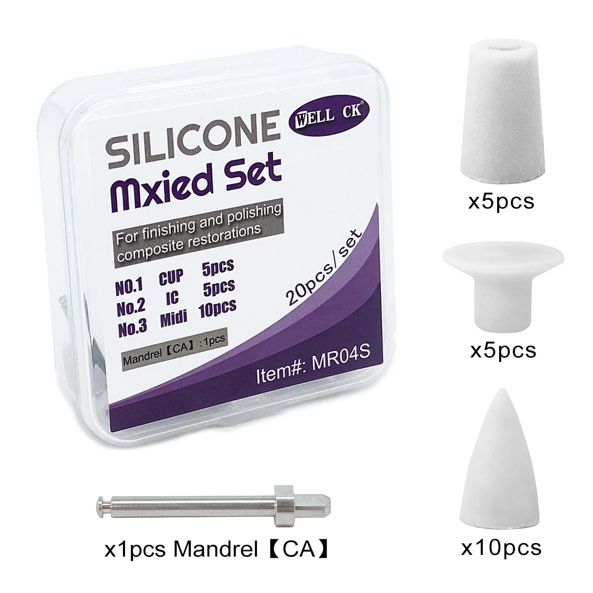 Tomenty 20Pcs/Box Dental Silicone Composite Polisher for Finishing and Polishing 3 Shapes Cup Inverted Cone Point CA 2.35MM