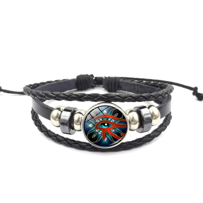 Horus Eye Time Gem Leather Bracelet Women\'s Handmade Multi-layer Knitted Beaded Bracelet Jewelry