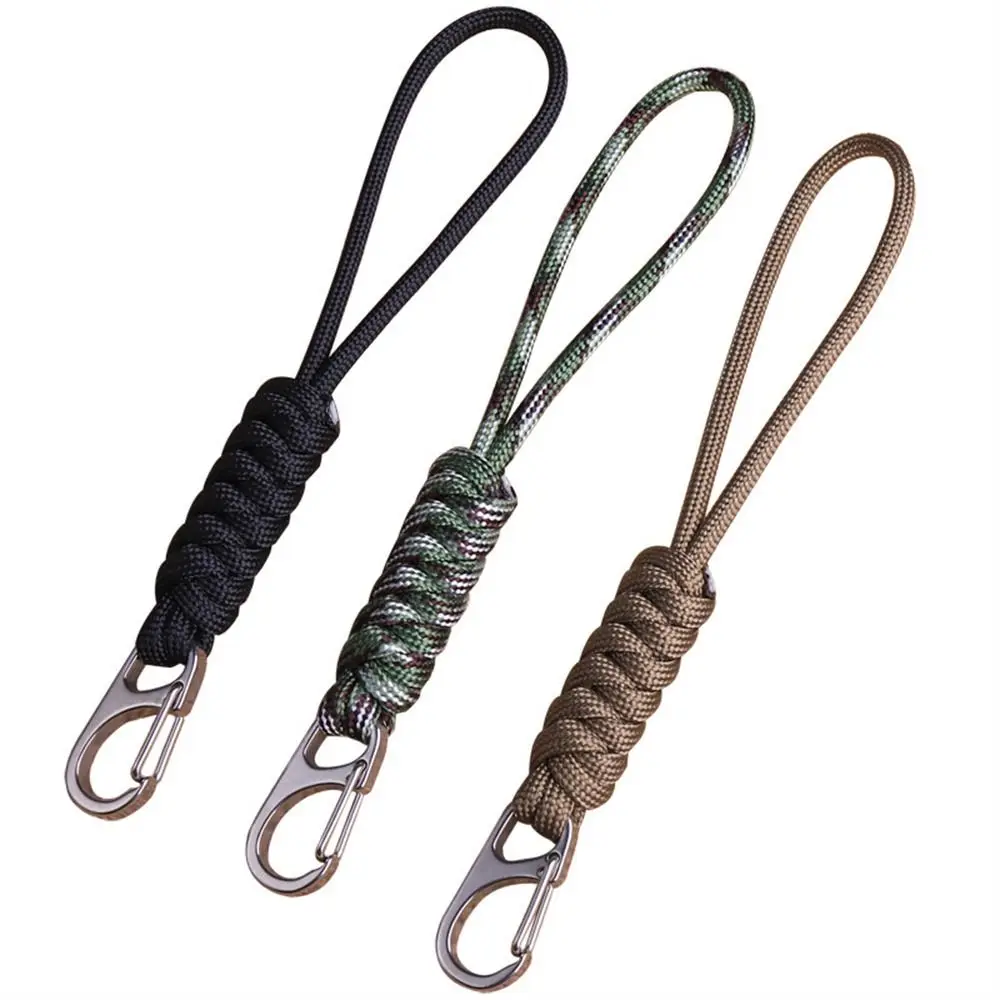 Snake Knot Paracord Keychain Outdoor Rope Handmade Braided Woven Keychain Metal Backpack Buckle Umbrella Rope Keyring