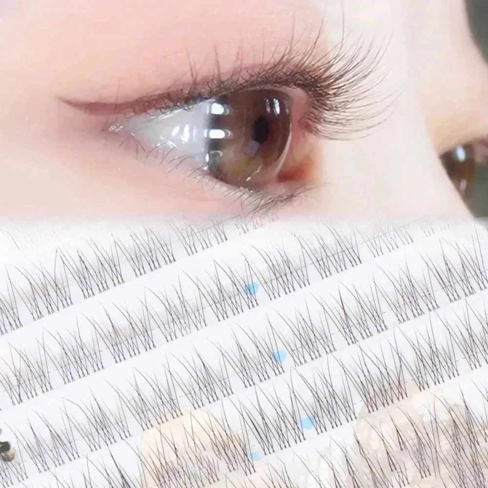 10 Rows Curled False Eyelash Natural Slender Fishtail Fake Eyelash Transparent Stem Individual Lashes Lash Cute Eye Makeup