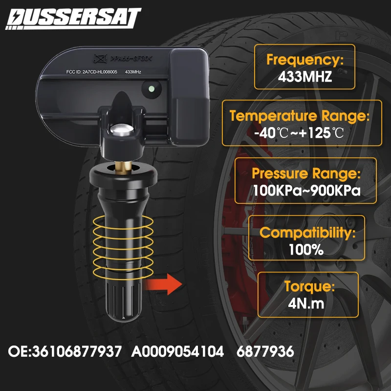 Tire Pressure Sensor TPMS 433MHz OE 6877936 for BMW XM Z4 Mercedes A/B/G/CLA Class EQA EQB EQG GLA/GLB/BLE/GLS Class Sprinter