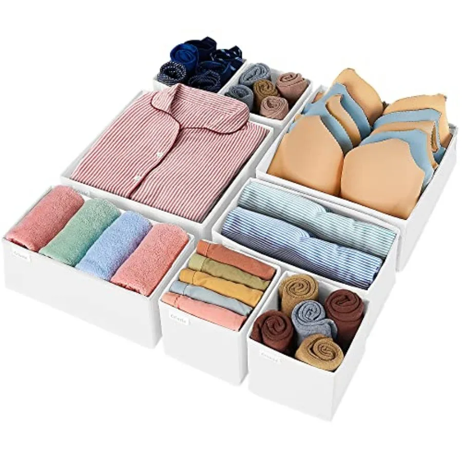 Drawer Organizer Clothes, 8 Pack Underwear Drawer Organizer, Foldable Closet Organizers and Storage Dresser Drawer Dividers for