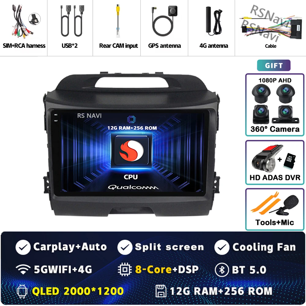 Android 15 Voor Kia Sportage 3 SL 2010-2016 2K QLED Android Autoradio Multimedia Video Player GPS Stereo CarPlay 4G Head Unit