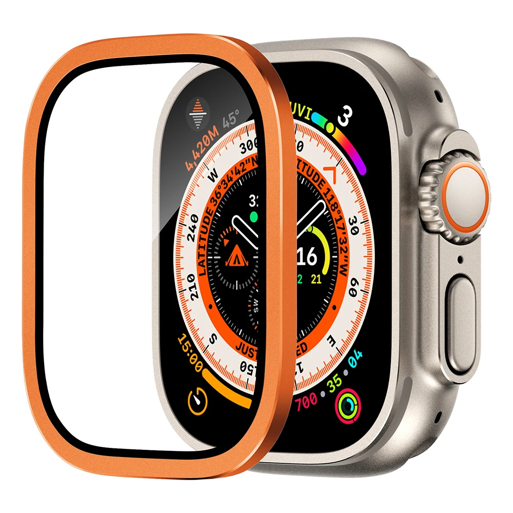 Gehärtetes Glas für Apple Watch Ultra 3 2 49 mm Displayschutzfolie, kratzfest, HD-Vollfolie, Metall-Stoßfänger, iWatch 49 mm Zubehör