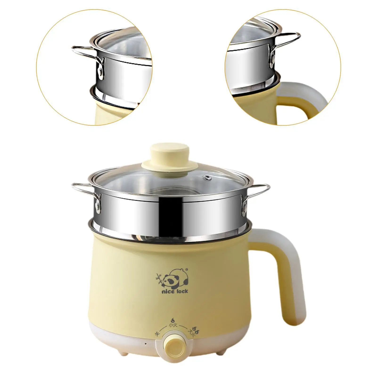 Electric Pot 2 Gear Multifunctional Stainless Steel Boil Dry Protection Noodles Cooker for Porridge Oatmeal Steak Dumpling Eggs