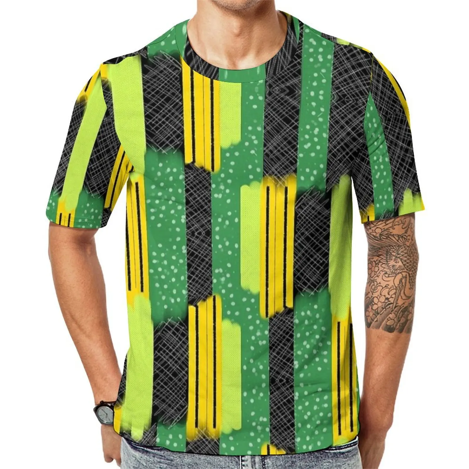 Original T-Shirt Green Black And Yellow African Retro Print T Shirts Hippie Tees For Men Short-Sleeved Graphic Big Size Clothes