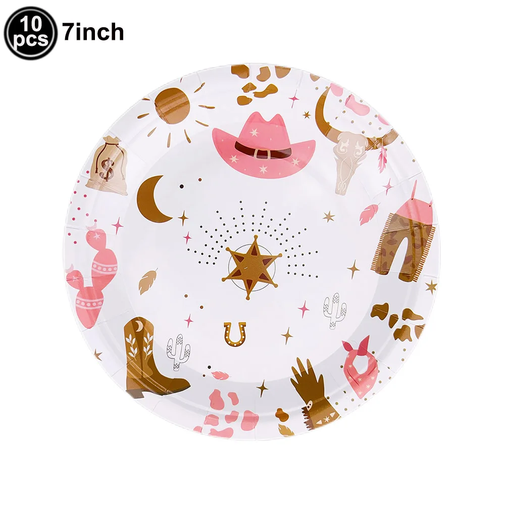 Rosa Cowgirl Thema Einweggeschirr Pappteller Tassen Servietten Luftballons Mädchen Frauen Western Cowboy Party Dekoration Lieferungen – Detail 3
