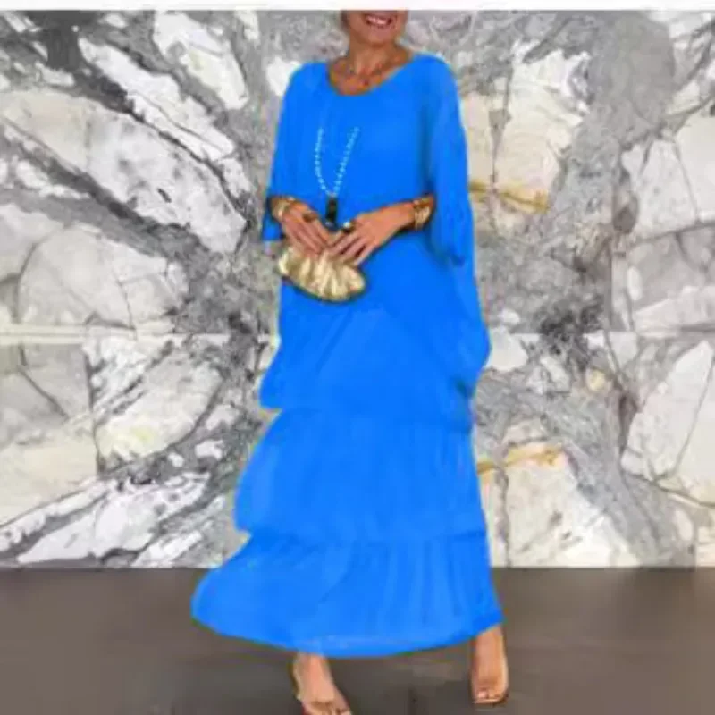 Abiti da donna 2024 Fashion New Chiffon Mesh Bat Sleeve girocollo abito lungo per le donne