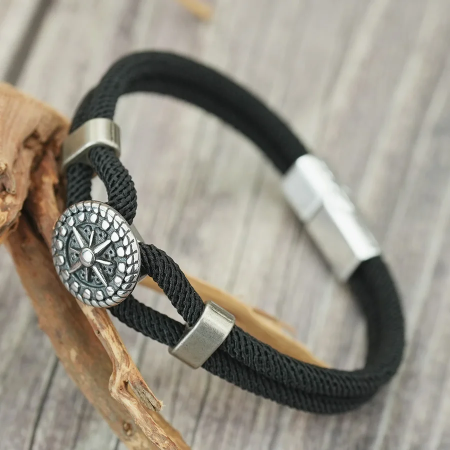 Hiphop Rock Handgemachte Seil Armband Männer Silbrig Magnetische Verschluss Doppelschicht Ethnische Wrap Armband Strand Nautischen Homme Freizeit Pulseira