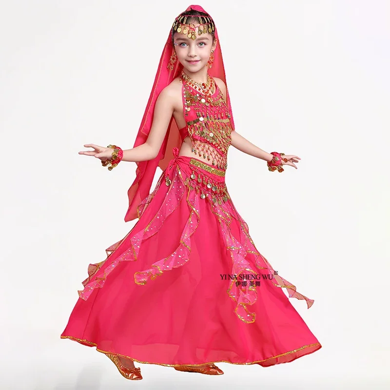 Bollywood Oosterse Buikdanskostuums Set voor Meisjes Kinderen 2/6 stks Sari Indiase Jurk Professionele Danspraktijkkleding