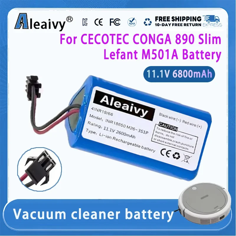 12800mAh Fast Charging Battery for Lefant M501A/CECOTEC CONGA 890/3090 Slim Robotic Vacuum Cleaner Li-ion Replacement