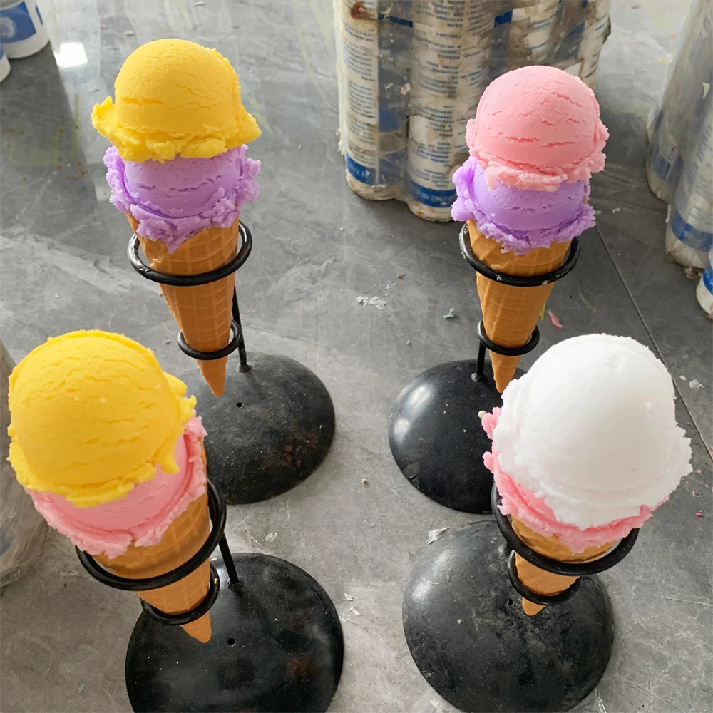 22cm 2 Scoops Ice Cream Food Gold Waffle Cone Shop Resin Window Display Order Advertising Pink Yellow White Purple Mix Model