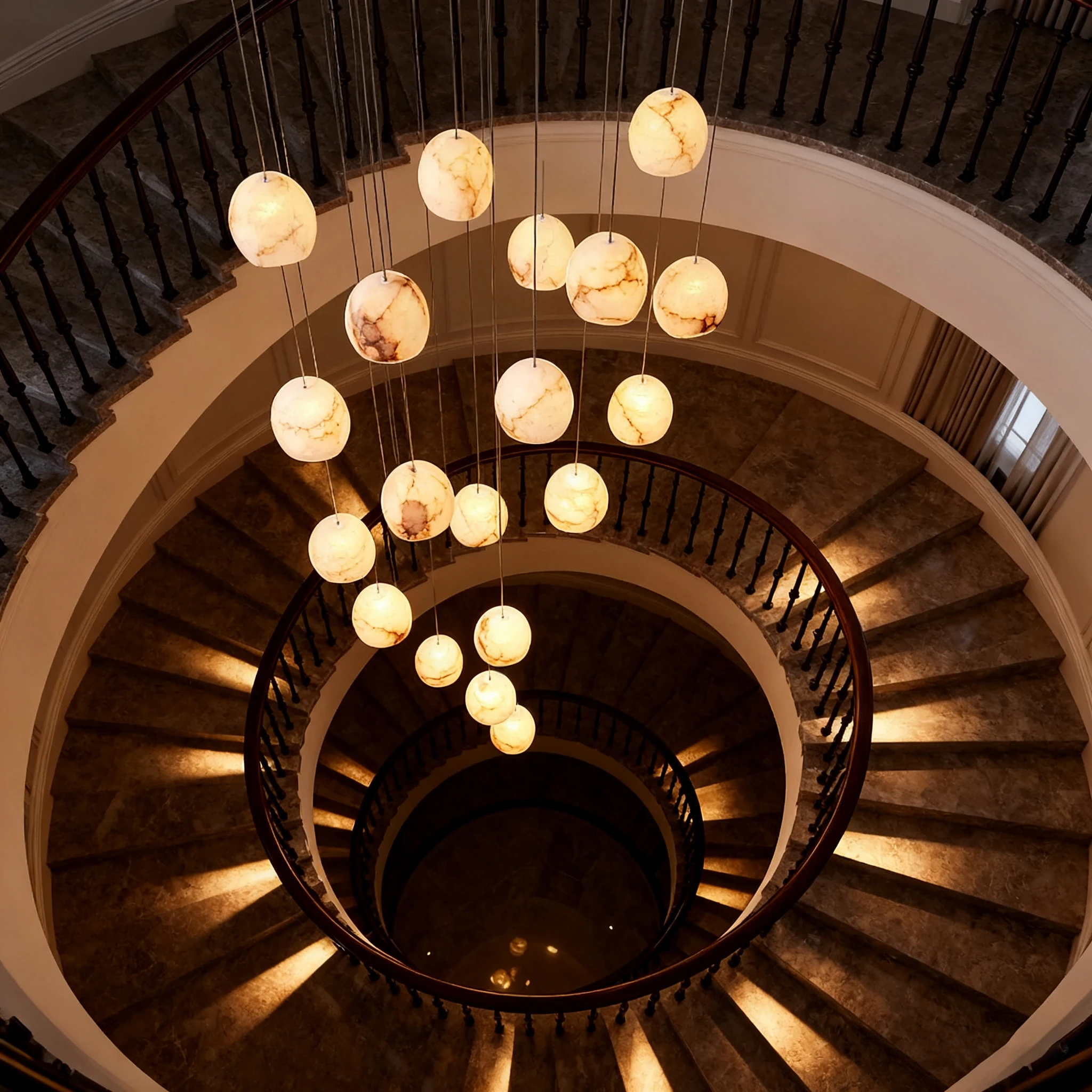 BOSSEN الحديثة الشمال ضوء السقف 2025 الرخام ثريا من النحاس بريق قابل للتعديل سلسلة عكس الضوء قلادة مصباح لغرفة المعيشة #2