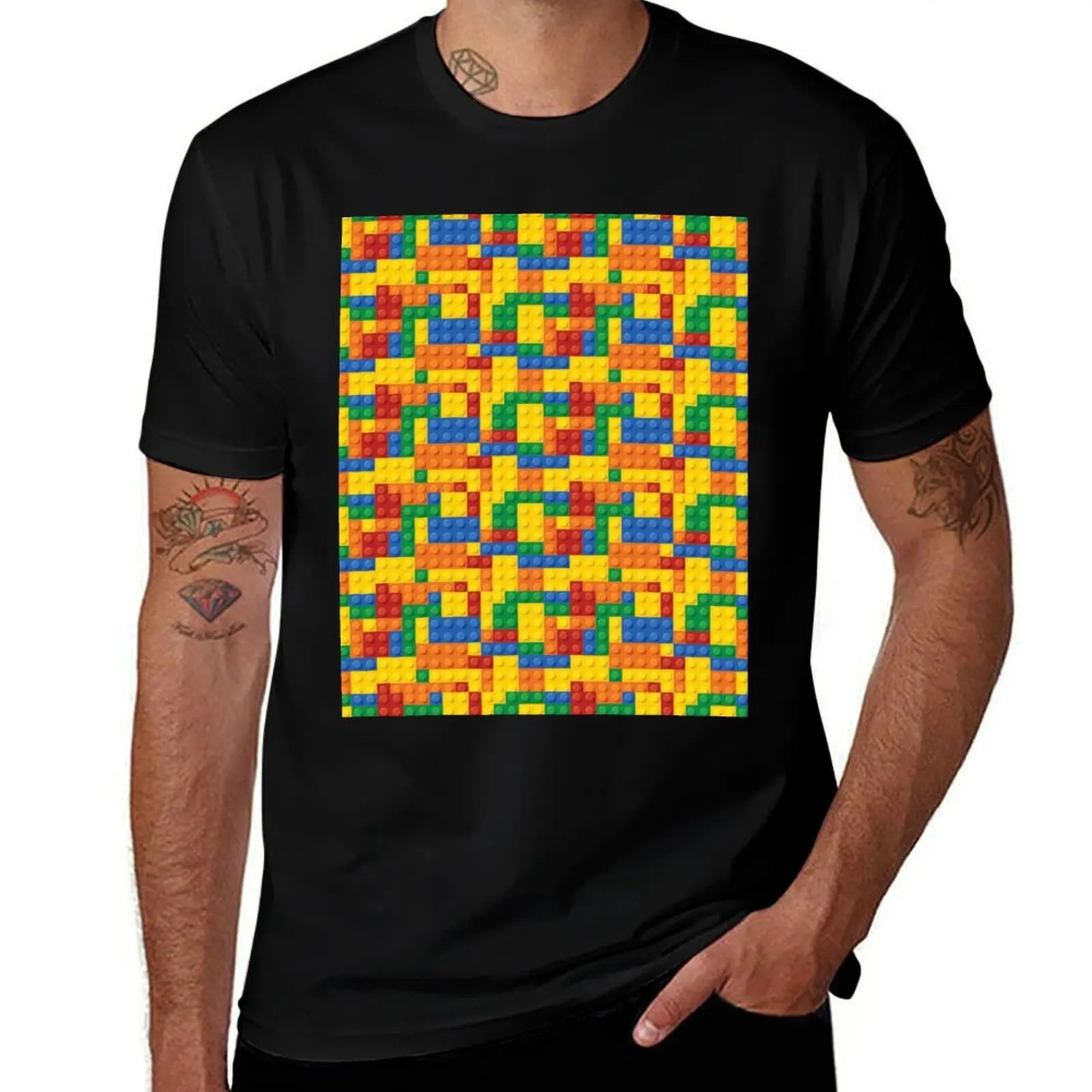 Color Building blocks T-Shirt hippie clothes for a boy graphic tee shirt compression shirt men