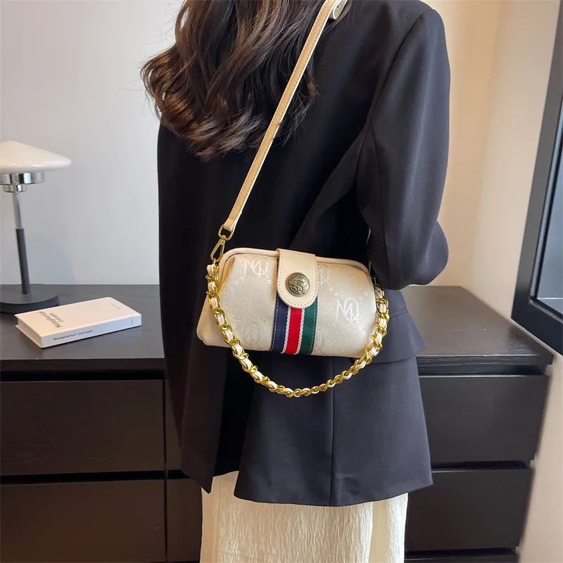 

Women's Plaid Leather Tote Bag Paris Style Commuter Chic Crossbody High-End Hand Bag French Chain Shoulder Bag