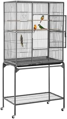 63-Inch Wrought Iron Rolling Large Bird Cage for African Grey Small Quaker Amazon Parrots Canary Bird Flight Cage