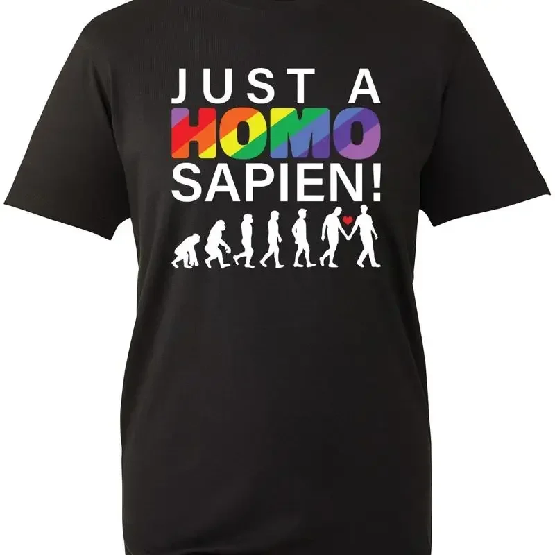 Just A Homo Sapien T Shirt Funny Evolution Lgbt Gay Love Fun Top