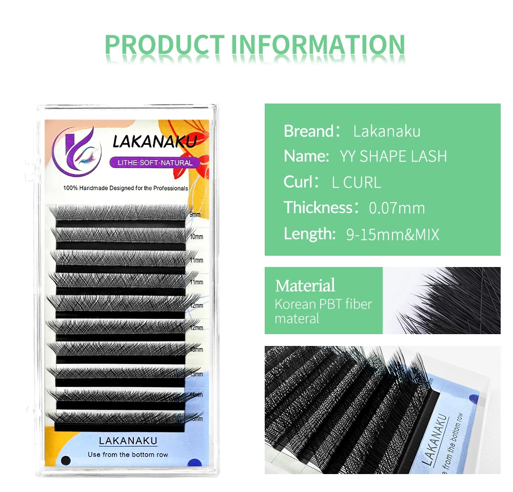 LAKANAKU YY L Shape Volume Lashes Y Eyelashes Extensions Cilia and Brazilian Volume Cashmere Mink Eyelash Extensions Cilios YY