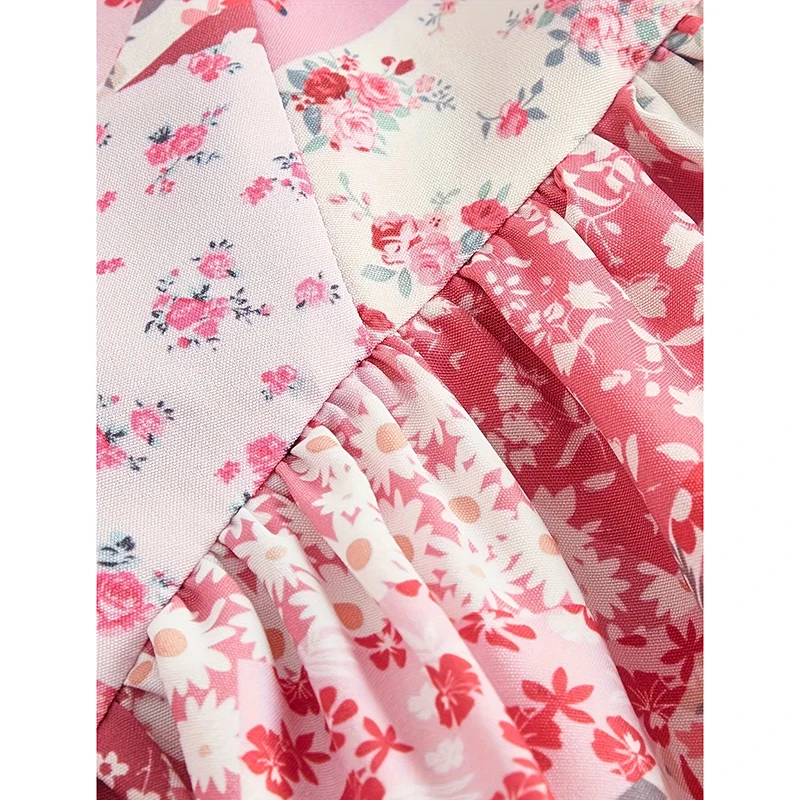 Women Spaghetti Floral Print Tiered Tie Slim Fit Short Dresses Summer Sleeveless Ruffle Smocked Mini Dress